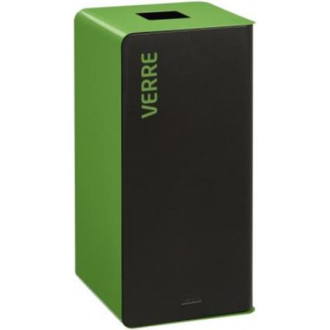 Borne de tri sélectif Cubatri, sans serrure - verre - 40l - gris manganèse / vert - RAL 6018 (1/3)