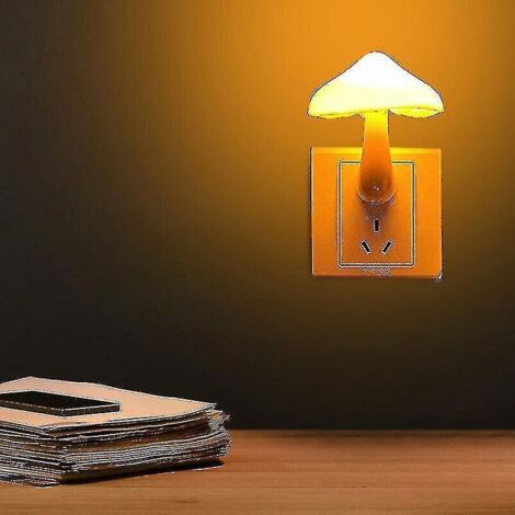 2 veilleuses LED champignon, prise murale, blanc chaud, contrôle de la lumière. (1/4)