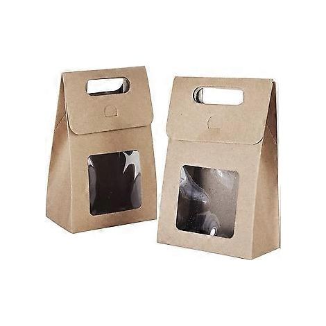 2 Geschenktüten, Papiergeschenktüten, Geschenktüten mit Sichtfenster, Geschenktüten mit Henkeln, zum Verpacken von Süßigkeiten auf Partys (Braun)