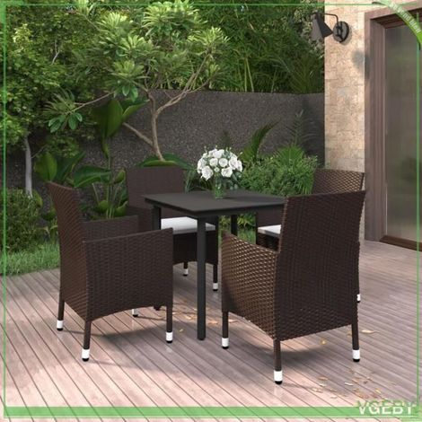 Ensemble à manger de jardin - FAFEICY - 3099674 - Résine tressée marron - Coussins blanc crème - Table verre 80x80 cm (1/5)