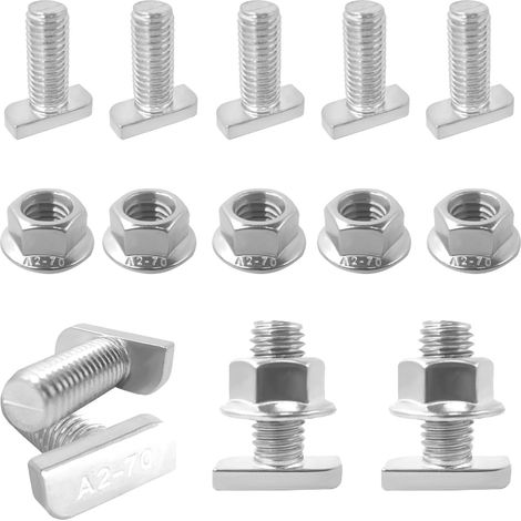 20 Pièces Vis à Tête de Marteau,Boulon Marteau M10 x 25 En Acier Inoxydable A2-70,Vis à Tête En T avec 20 Écrous à Bride pour Rails de Montage Solaires PV,Serre et Photovoltaïque (1/5)