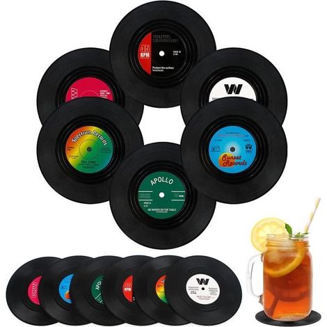 12 Pcs Dessous de Verre Vinyle Rétro Antidérapants Isolants Tapis de Table (1/4)