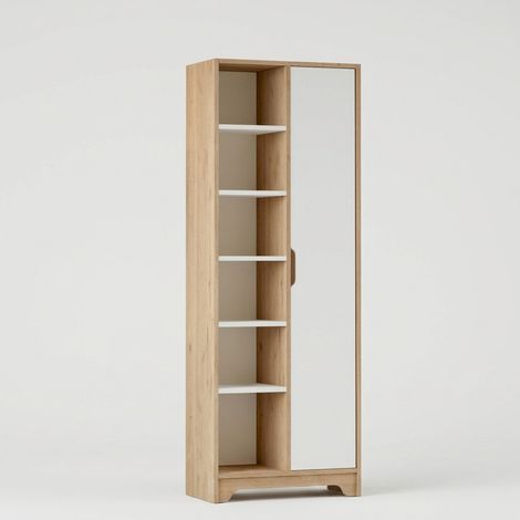 Colonna libreria multiuso con anta e ripiani Dairu - Rovere - Bianco (1/4)