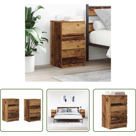 Nachttisch mit 3 Schubladen - Nachttische mit 3 Schubladen 2 Stk. Altholz-Optik 39x35x65 cm (1/5)