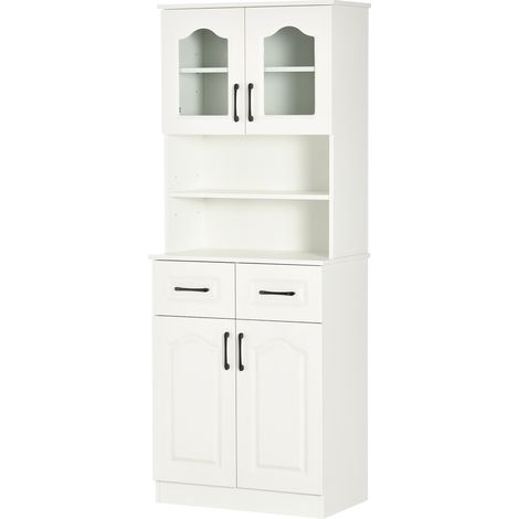 Kitchen Cupboard, Freestanding Storage Cabinet with 2 Adjustable Shelves, 2 Drawers Open Counter for Living Room, Dining Room, 168cm, White (1/5)