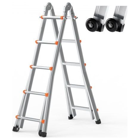 Escalera Telescópica con Estructura en A Escalera Extensible 512 cm Escalera Plegable Portátil para RV, Tareas Escolares, Escalera de Techo para Interiores y Exteriores Carga de 149,7 kg (1/5)
