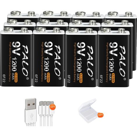 Batterie rechargeable 9V, capacité 1200mAh, chargement USB Type-C, 12PCS Batterie (1/2)