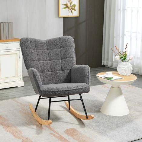 Sedia a dondolo in stile retrò, in legno massello, poltrona reclinabile, 98 cm x 71 cm x 101 cm, grigio scuro
