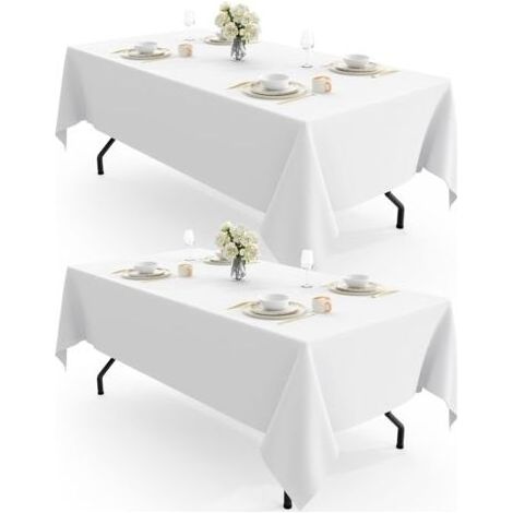 Rechteckige Tischdecke - zweiteiliges Set, weiße Stofftischdecke, waschbar und wiederverwendbar, aus Polyester, geeignet für Restaurants, Hochzeiten, Bankette und andere Anlässe, Maße 137 cm x 274 cm. (1/5)