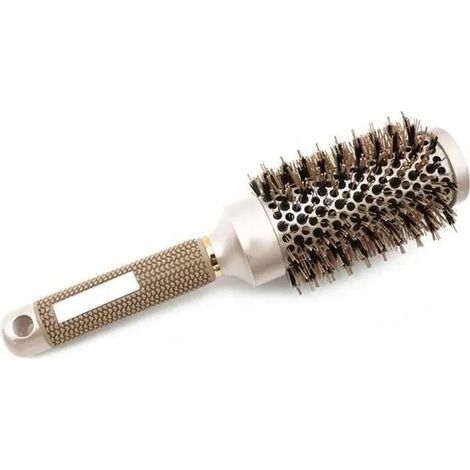 Brosse ronde en poils de sanglier, brosse chauffante pour cheveux bouclés, céramique antistatique, 25,5 x 4,5 cm