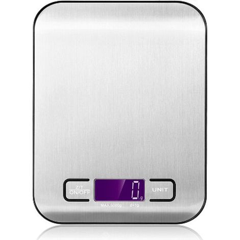 Küchenwaage, Lebensmittelwaage mit Tarafunktion/LCD-Display/Edelstahl, 18 x 14 cm Plattform, maximale Kapazität bis zu 5 kg in 1-g-Schritten (1/5)