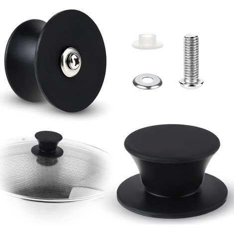 Lot de 2 boutons de rechange universels en silicone pour couvercles de casseroles, poignées de maintien résistantes à la chaleur, boutons de couvercles de casseroles noirs antidérapants (1/5)