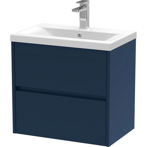 Havana Wall Hung 2-Drawer Vanity Unit with Basin 1 600mm Wide - Midnight Blue (1/5)