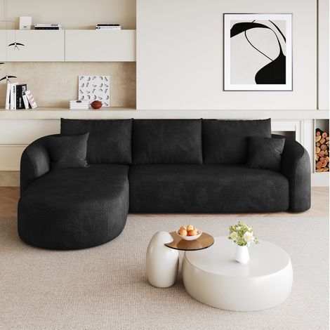 Divano angolare modulare 266 cm nero in tessuto con montaggio facile e design senza braccioli (1/5)