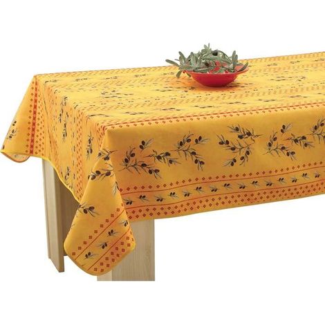 Nappe rectangulaire jaune Olivettes 150x240 cm, déperlante et