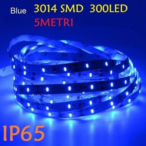 TrAdE Shop Traesio - 5 Metri Strip Striscia 300 Led 3014 Smd Per Esterno Ip65 12 V Dc Caldo Freddo - -Blu -