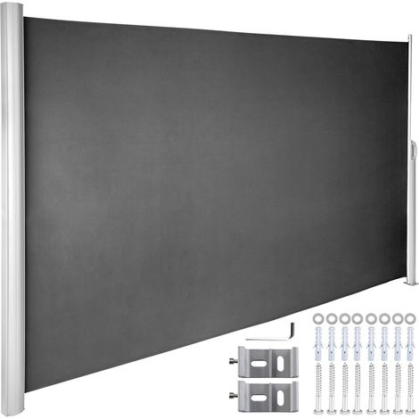 VEVOR Retractable Side Awning, 63''x 118'' Aluminum Outdoor Privacy Screen, 280g Polyester Water-proof Retractable Patio Screen, UV 30+ Room Divider Wind Screen for Patio, Backyard, Balcony, Black (1/6)