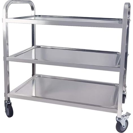 Chariot de Service Desserte Cuisine à roulettes en Acier Inoxydable à 3 étages avec 4 roulettes pivotantes 2 Freins Capacité de Charge jusqu'à 150 kg Convient pour la Cuisine et l'hôtel (1/5)