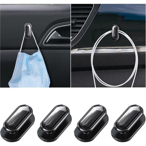 4 Pièce Mini Crochets Voiture, Crochets Adhésif De Voiture Pour Dashboard, Multifonctions Crochet De Suspension(Noir) (1/5)