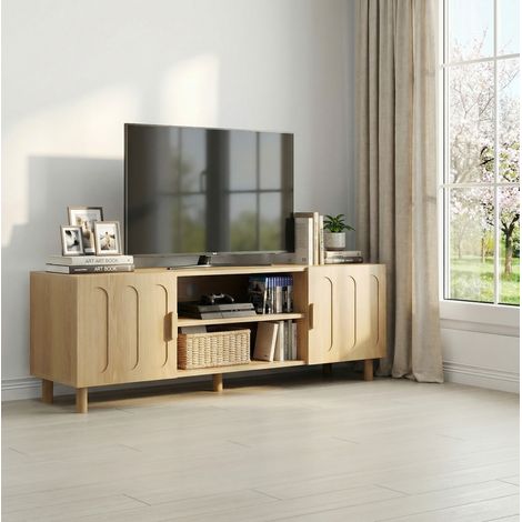 Mobile TV 140x40x48 cm, stile rustico medievale, ampio spazio contenitivo, gestione cavi, MDF colore rovere (1/5)