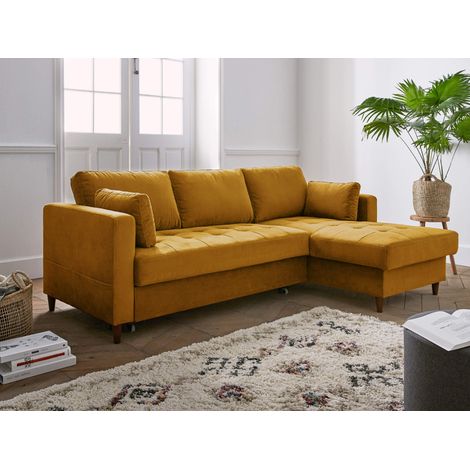 Anna – ecksofa mit schlaffunktion – mit bettkasten – 4-sitzer – moderner stil – rechts - gelb