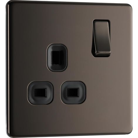 Electrical FBN21B-01 Screwless Flat Plate Single Switched Power Socket, Black Nickel, 13 Amp (1/5)