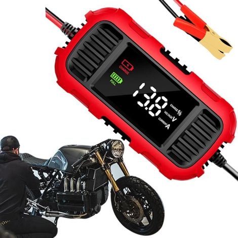 Chargeur d'entretien pour moto, chargeur de batterie de moto Chargeur d'entretien automobile 12 V - Chargeur d'entretien pour moto, chargeur de batterie de voiture intelligent avec affichage numériq-D