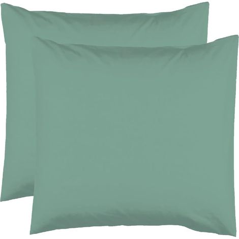 2 Taies d'oreiller 63 x 63 cm - Vert Tilleul - 100% Coton 57 Fils (1/5)