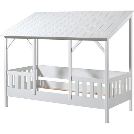 Lit cabane gigogne 90x200 pin massif toit blanc Henri (1/5)