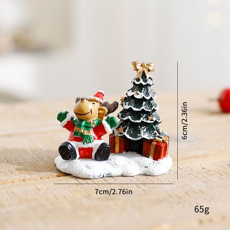 Figurine de table miniature Noël renne, sapin et paquets‑cadeaux, statuette en résine 7 cm (1/4)