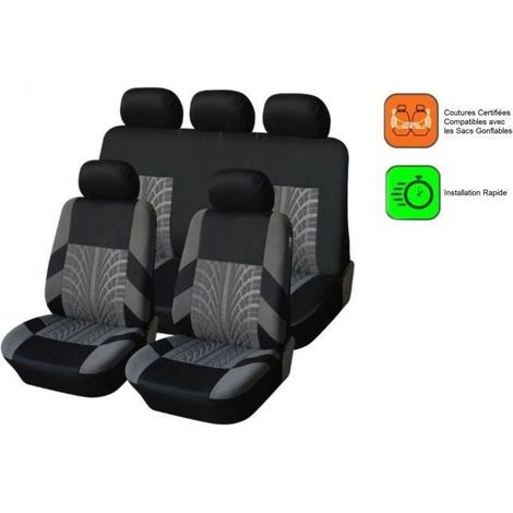 Grau-schwarze Sitzbezüge für Peugeot 307, 308, 407, 206, 207 – STOFF – Universal – Waschbar – Atmungsaktiv (1/5)