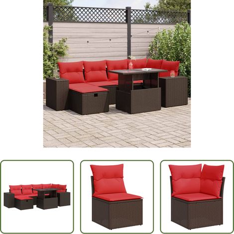 vidaXL Canapé extérieur - Salon de jardin avec coussins 7 pcs noir résine tressée acacia (1/5)
