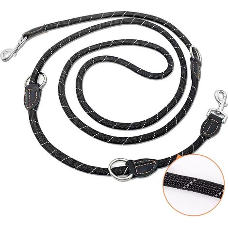 la Laisse Du Chien Grande Rflchissante Double, Premium Rglable Dans 3 Directions, Laisse D'paule En Nylon, Ronde Et Anti-morsure Avec 2 Mousqueton (1/5)