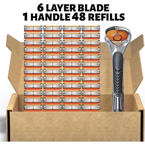 rasoir electriques hommes-Lames de rasoir 5 lames pour hommes - Compatibles avec rasoirs manuels standards (1 manche + 48 lames + étui de rangement) (1/4)