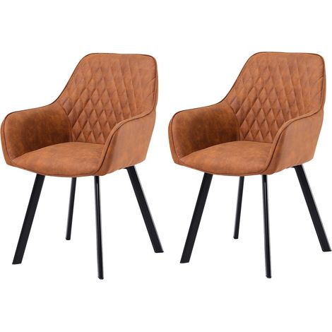 Lot de 2 Chaises Fauteuils de Table Aspect Velours Microfibre Marron et Métal Noir - PANGIVO (1/5)