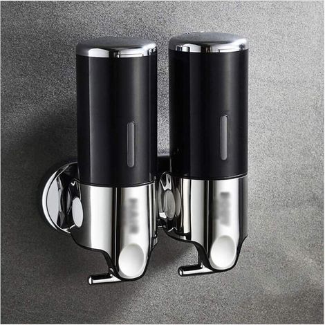 500ML x 2 Distributeur de Savon Mural, Distributeur de Savon à Mains à Double Tête Distributeur Liquide Gel Douche Shampoo pour Cuisine Salle de Bains Hotel (Noir) (1/5)