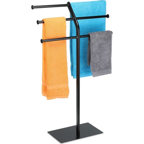 Relaxdays Handtuchhalter, 3 Stangen für 6 Tücher, freistehend, Badezimmer u. Küche, Eisen, HBT: 87x50,5x20,5 cm, schwarz