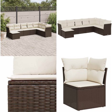 Salon de jardin 8 pcs avec coussins marron résine tressée - Salon De Jardin - Canapé Extérieur - Ensemble Salon De Jardin - Meuble De Jardin - Mobilier De Jardin - Home & Living