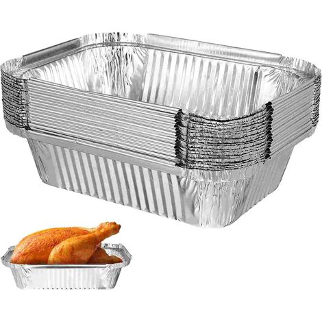 10 bandejas de aluminio, recipientes desechables grandes, aptos para horno, fondo plano, para uso diario. (1/5)