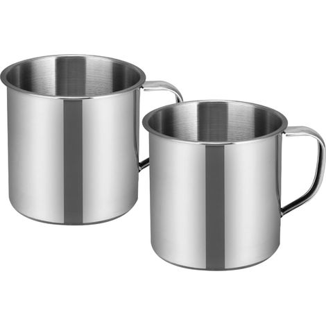 Lot de 2 tasses à café en acier inoxydable avec poignée pour camping, randonnée, pique-nique, randonnée, jardin d'enfants, maison (1/5)