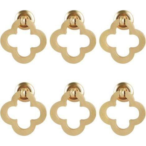 Boutons De Meubles - Alliage Or Et Bronze - Forme Trèfle À 4 Feuilles - Pour Tiroirs Armoires Placards - 6 Pièces (1/5)