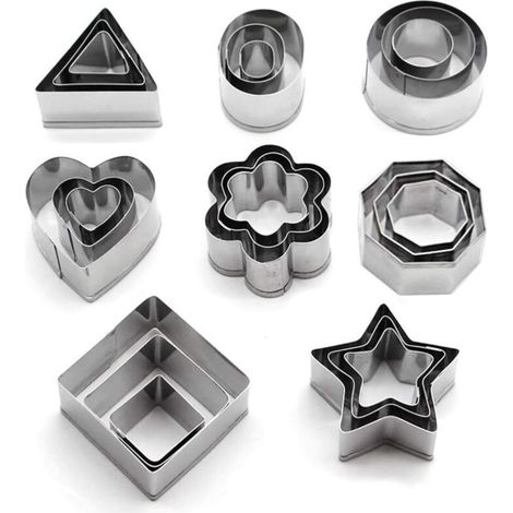 Emporte Piece Patisserie, Lot de 24 Mini Forme Géométrique Biscuit, Emporte-pièces en Acier Inoxydable pour Gateau Fondant Biscuit Cookie Patisserie