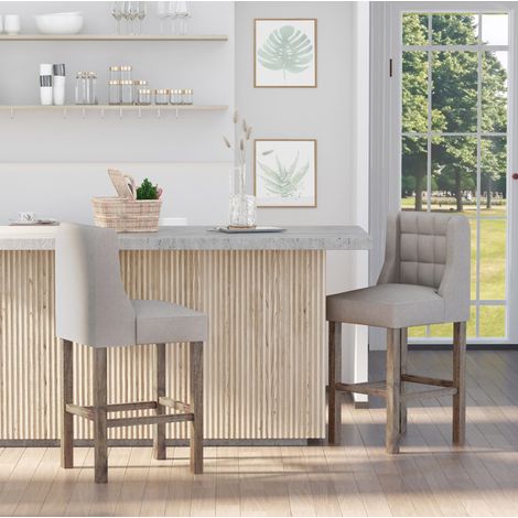 Taburetes de bar con respaldo, lote de 2, 47 x 50 x 101 cm, beige OKMYHOME (1/5)