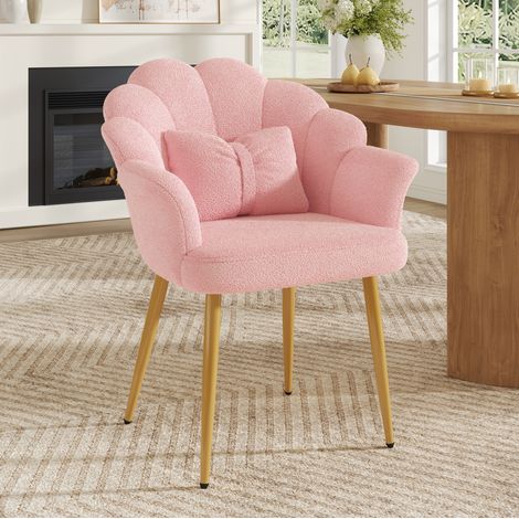 Poltrona con braccioli 64x65,5x85 cm in tessuto peluche rosa con cuscino - MEUBLIV (1/5)