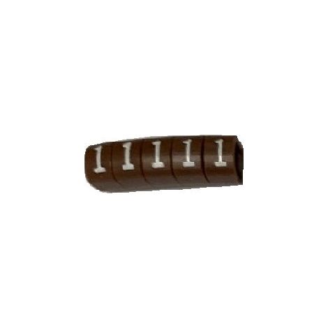 Repère câble RS PRO, Ø câble 3  4.2mm, texte : 1, Blanc sur Marron ( Prix pour Sachet de 250 )