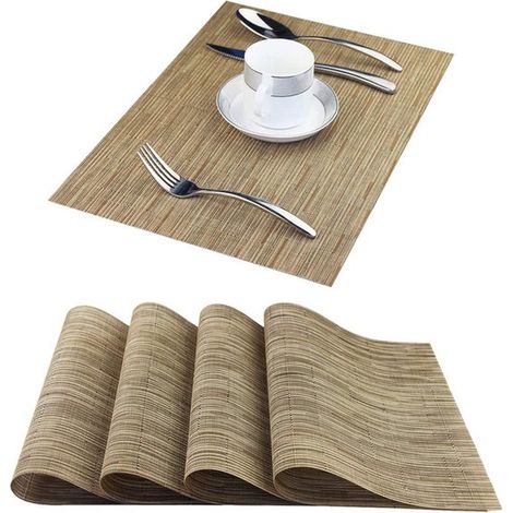 Set mit 6 Platzsets, gewebte Vinyl Platzsets, waschbare Platzsets für den Innenbereich, rutschfeste Tischsets (Bambusbeige, 6er Set) (1/5)