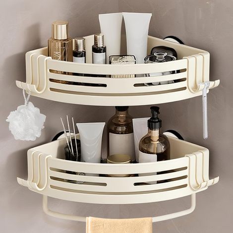 Etagere Angle Salle de Bain avec Porte-Serviettes sans Perçage, Ventouses Puissantes, Alu Antirouille Amovible, étagère Douche Angle pour Douche (1/5)