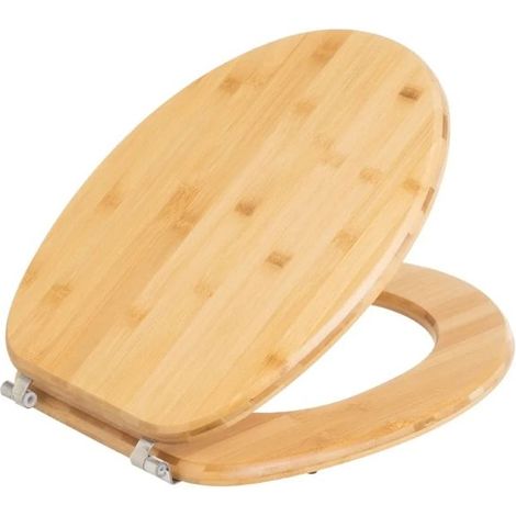 Abattant WC - JUANIO - Modèle standard - Bambou naturel - Charnières inox réglables - Universel 37x44 cm (1/4)