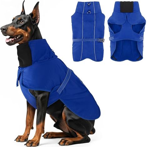 Dog Coats Waterproof Reflective Dog Coat with Soft Fleece Lining for Medium Large Dogs Indoor Outdoor Camping Walking (Blue-S) (1/5)