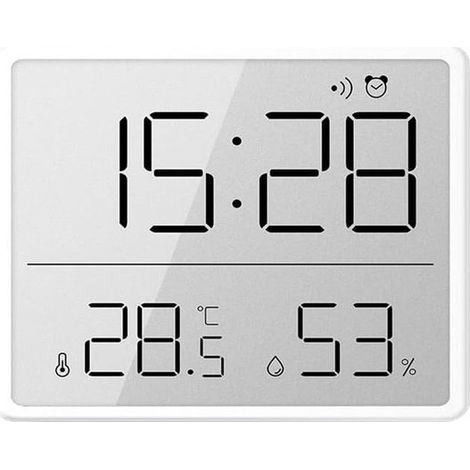 Reloj despertador digital con termómetro e higrómetro, magnético, blanco. (1/5)